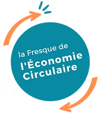 Logo de la Fresque de l'économie circulaire Cercle bleu avec deux flèches oranges qui en font le tour